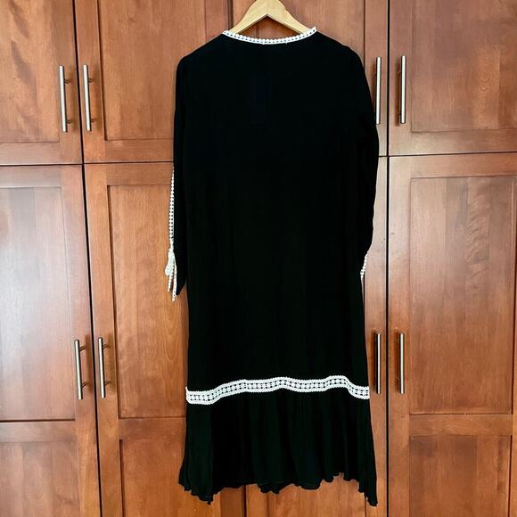 Commense Midi Dress Lightweight Open Sleeve Lace Trim Black Size XS NEW - Picture 7 of 11